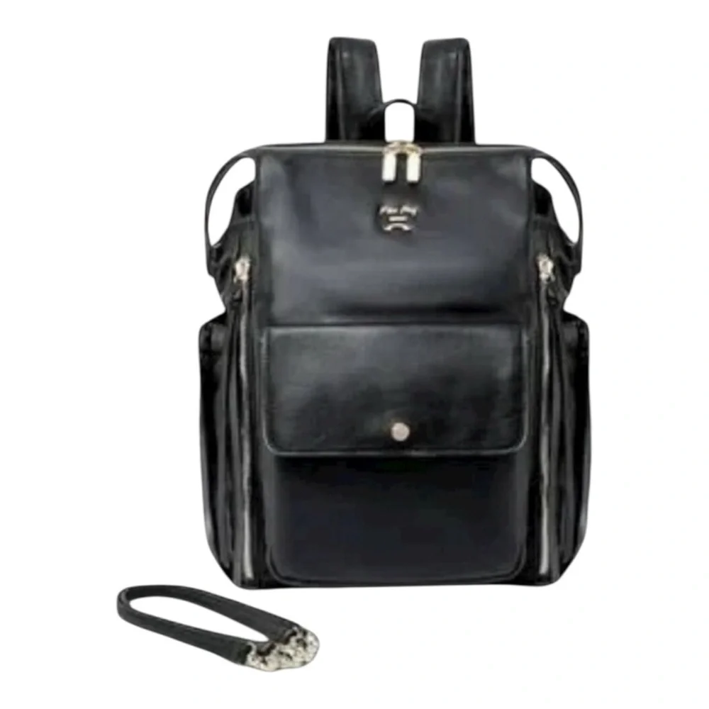 Miss Fong Diaper Bag Black ECO PU Leather with Beige Interior & Changing Pad